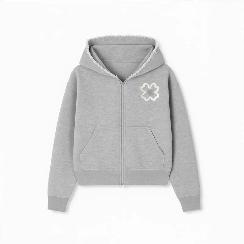 Olive Green Embroidered Zip Hoodie & Pants Set Men Streetwear Trendy Loose Casual 2-Piece Tracksuit New 2025 Fashion