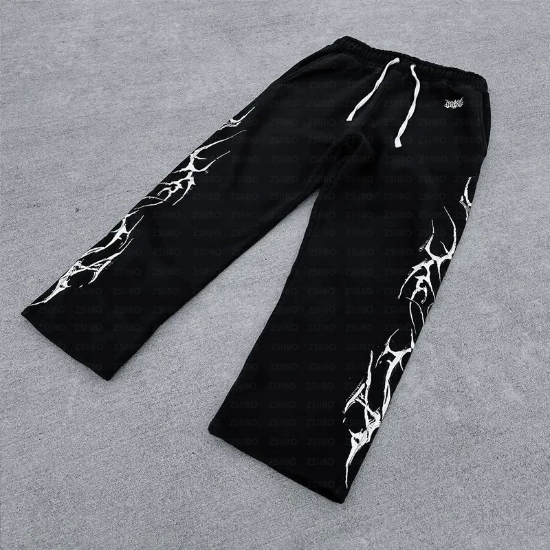2025 new European and American retro punk complex design printed zipper cardigan hoodie trousers sweatpants suit street wear