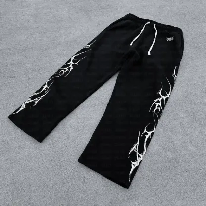 2025 new European and American retro punk complex design printed zipper cardigan hoodie trousers sweatpants suit street wear