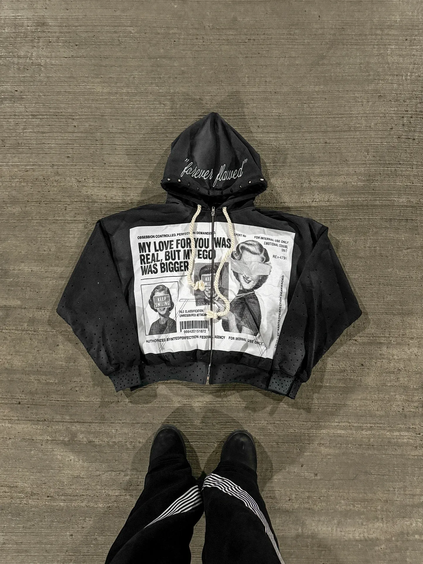 Y2K New Gothic Punk Sportswear Two Piece Set Harajuku Retro Patchwork Printed Loose Zipper Hoodie Fashion Casual Sports Pants