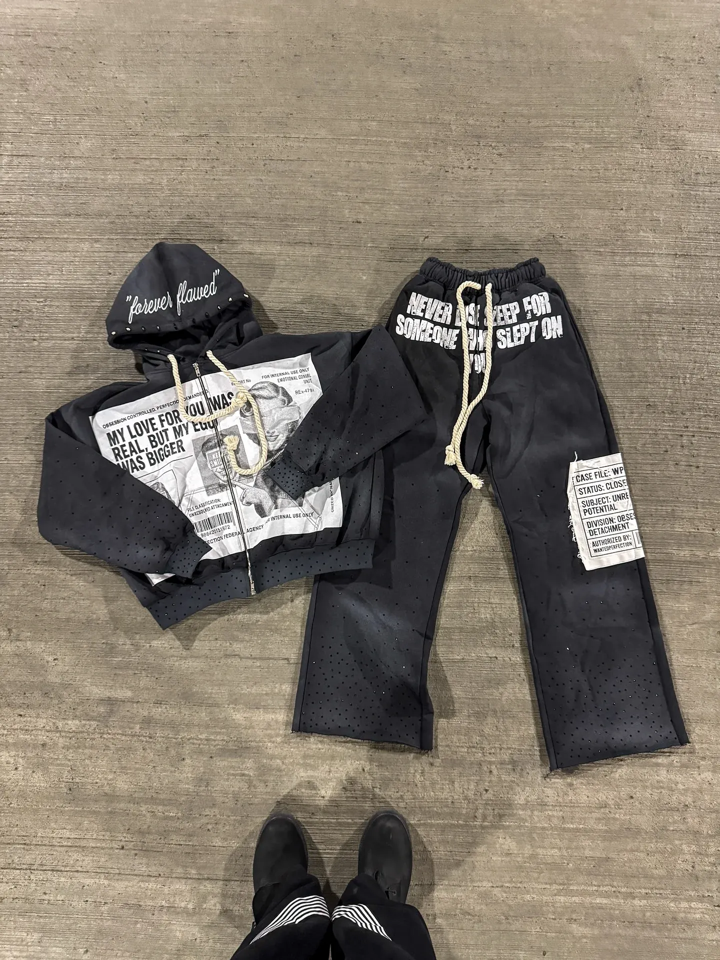 Y2K New Gothic Punk Sportswear Two Piece Set Harajuku Retro Patchwork Printed Loose Zipper Hoodie Fashion Casual Sports Pants