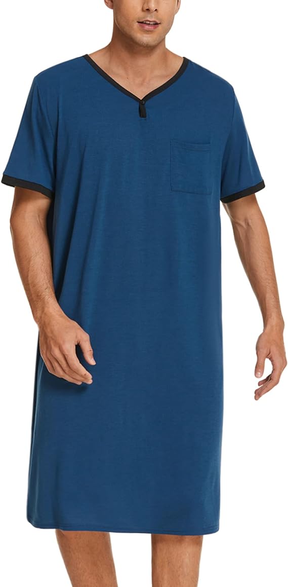 Men's Nightshirt Nightwear Comfy Big&Tall Short Sleeve Henley Sleep Sh