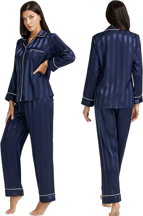  Silk Satin Womens Pajama Sets Button Down Sleepwear Loungewear XS~3XL