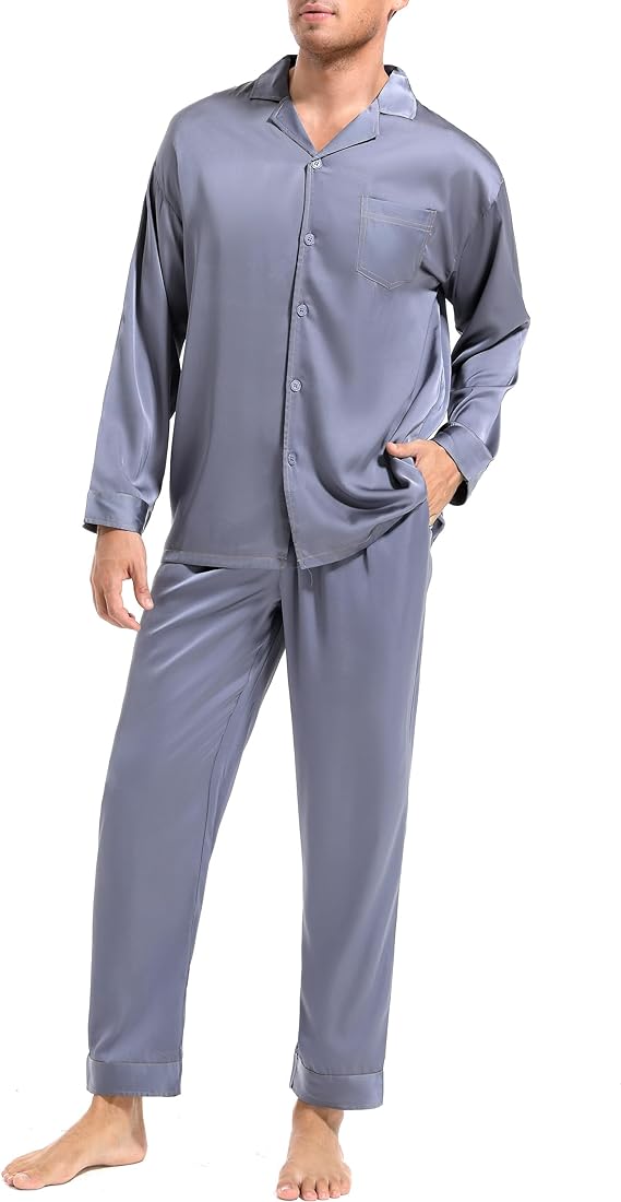 Men's Pajamas Sets 2PC Luxury Silk Satin Pajamas Set for Men