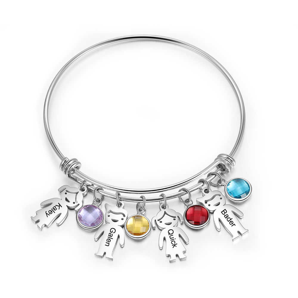 Mother's Day Gift Personalized Children Shape with Birthstone & Name Bracelet