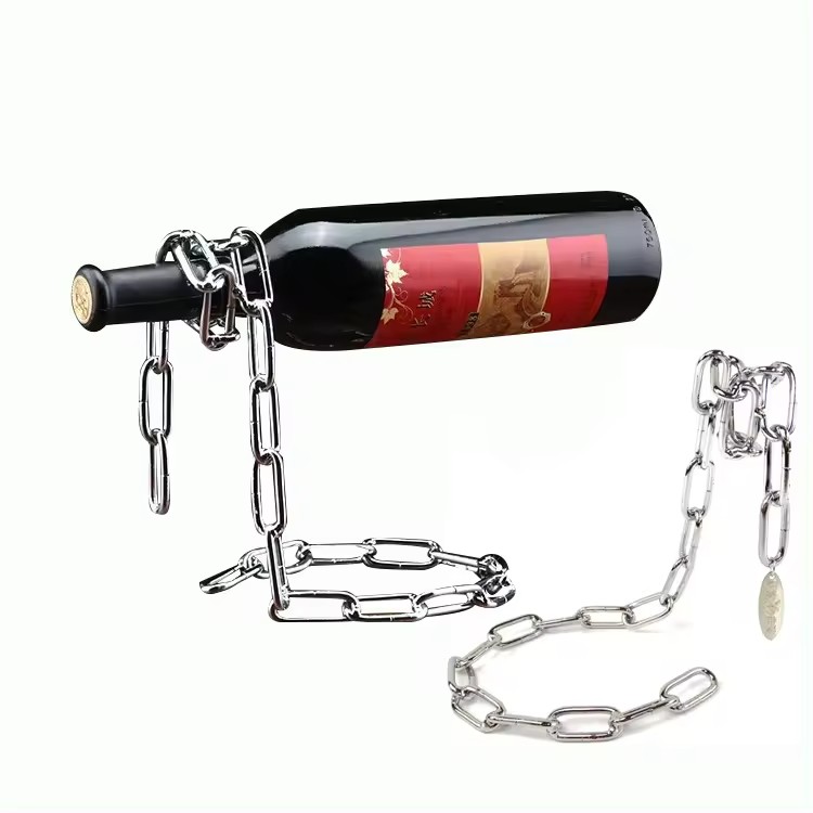 Raybin Magic Iron Decor Link Wine Bottle Holder Rack Decorative Rope Chain Floating Wine Holder