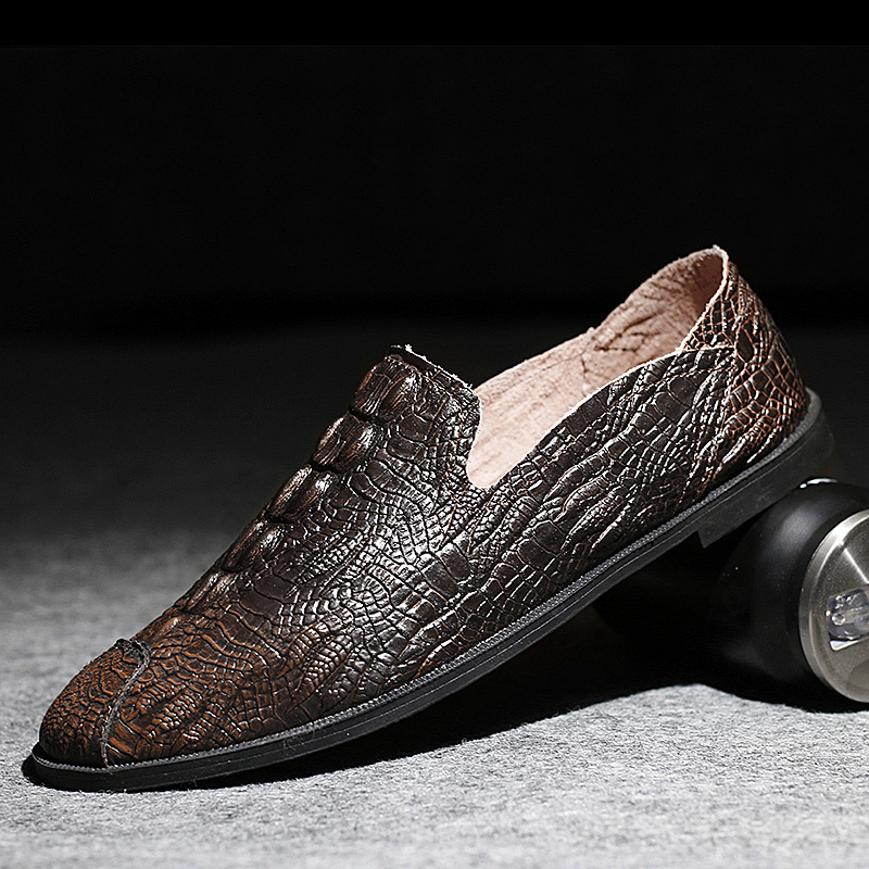 Handmade crocodile leather print loafers