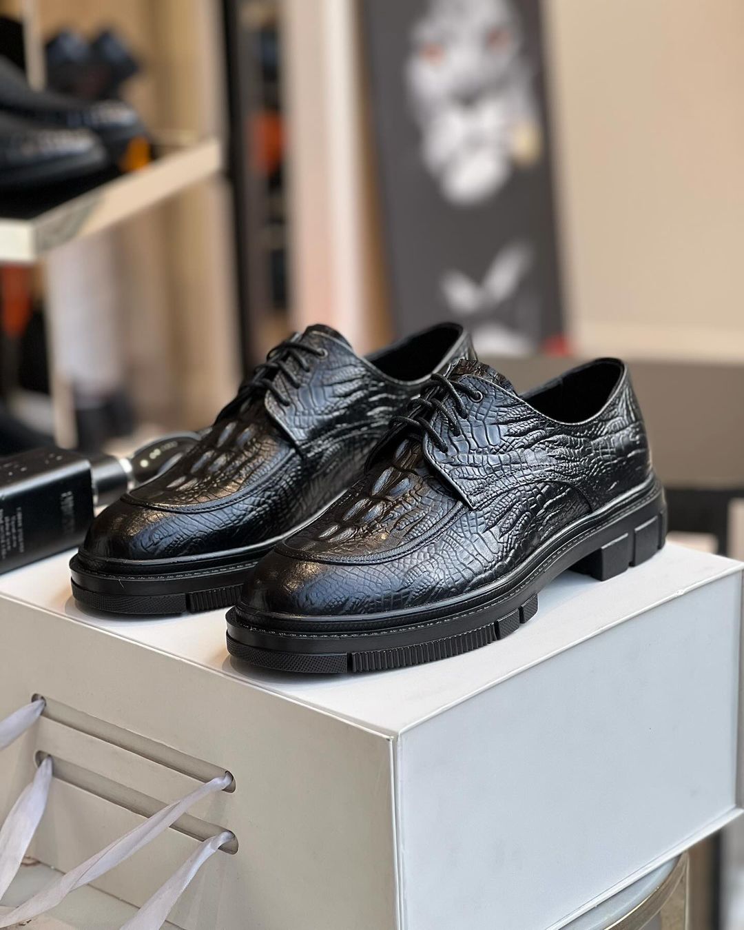 Black Crocodile Leather Shoes