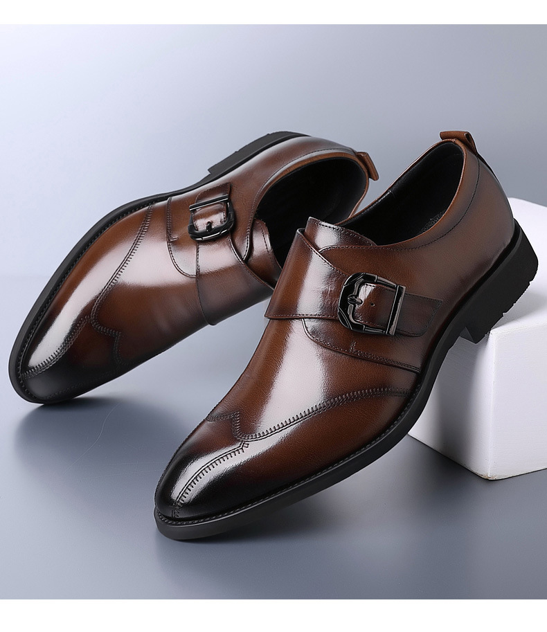 Buckle up casual leather shoes
