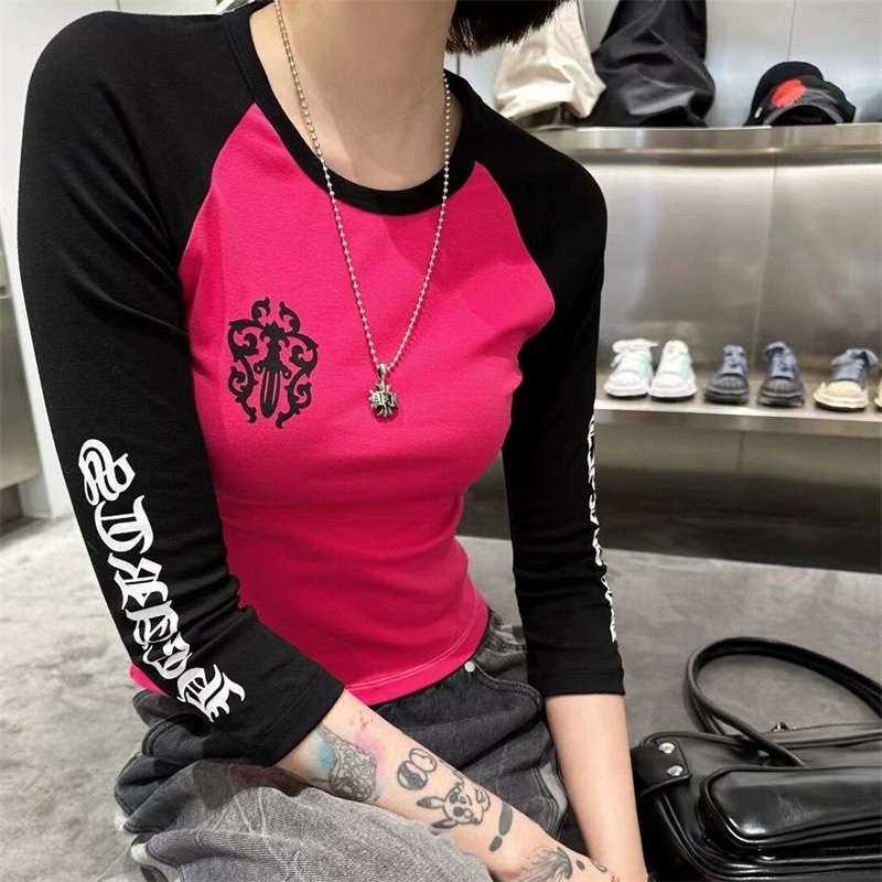 womenswear Rose red Sanskrit printed seven-point long sleeves