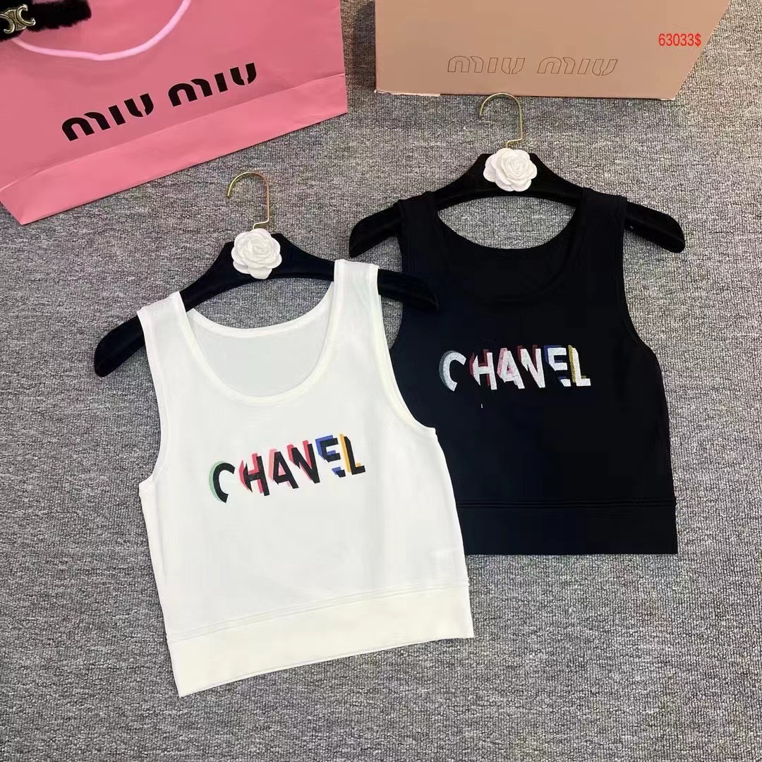 C-L womenswear Printed colored letter vest