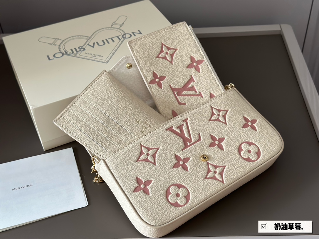 L-V Three-in-one cowhide pink and white cute