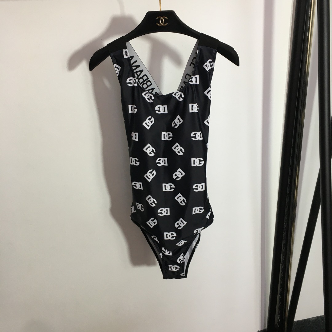 D-G New letter printed cross-backless one-piece swimsuit