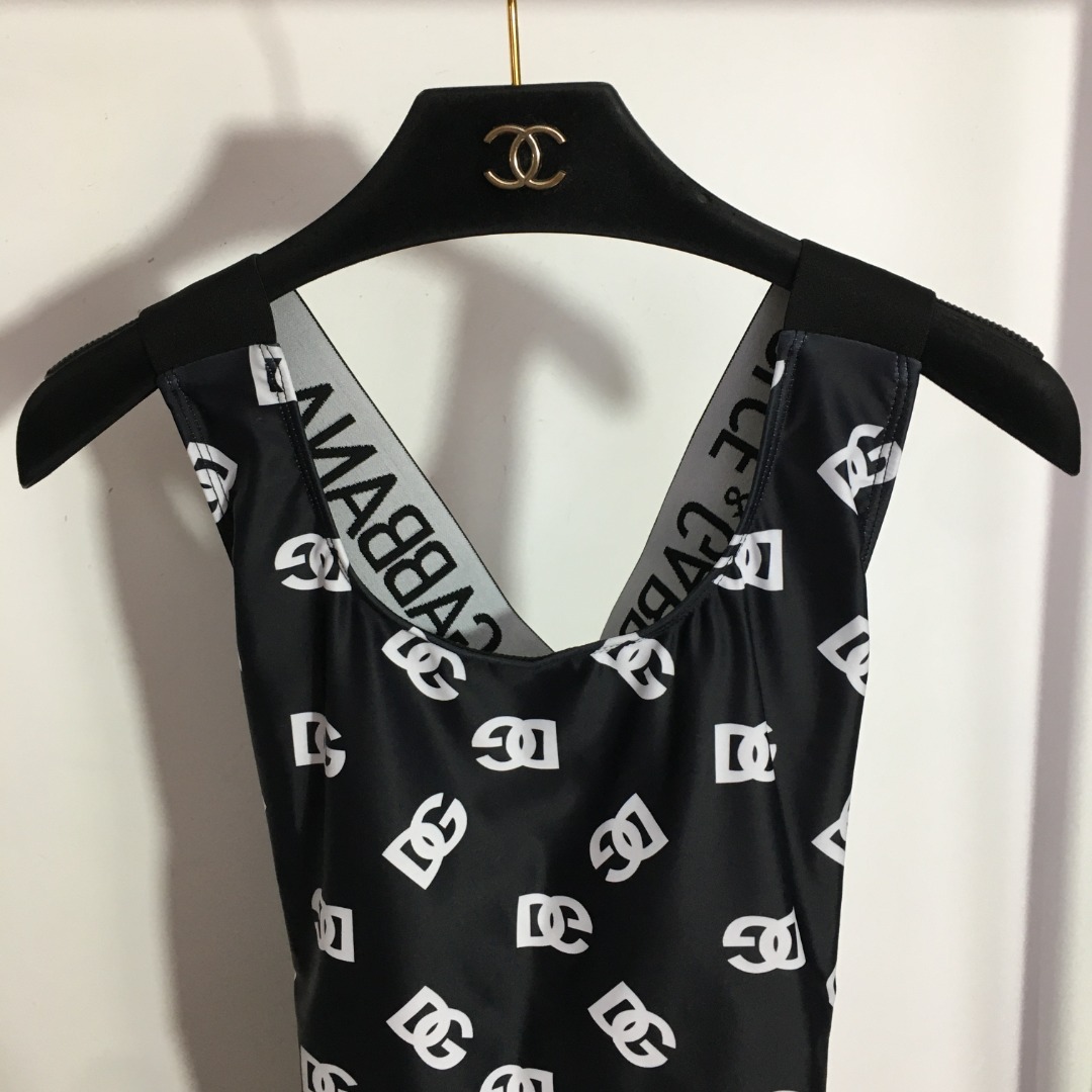 D-G New letter printed cross-backless one-piece swimsuit