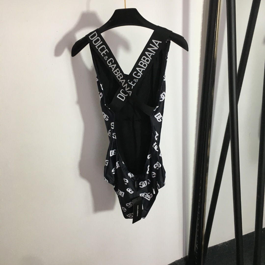 D-G New letter printed cross-backless one-piece swimsuit