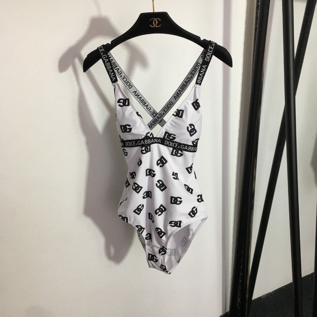 D-G New letter printed cross-backless one-piece swimsuit