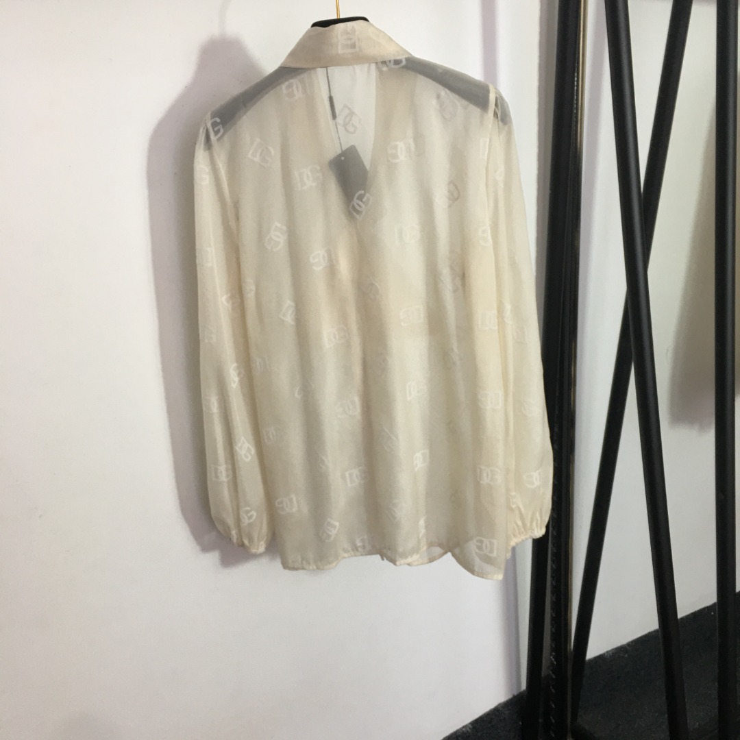 D-G Temperament bow collar flocking letters perspective sunscreen long sleeve shirt,