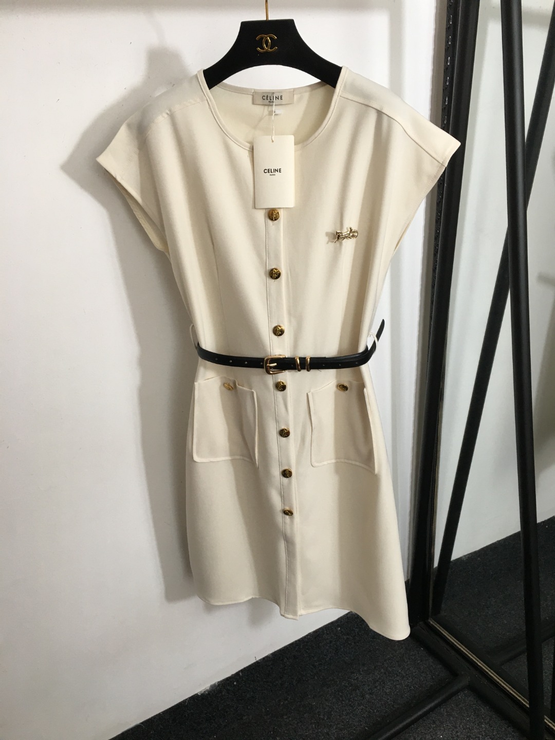 C-E Customized coach button single-breasted vest dress with belt