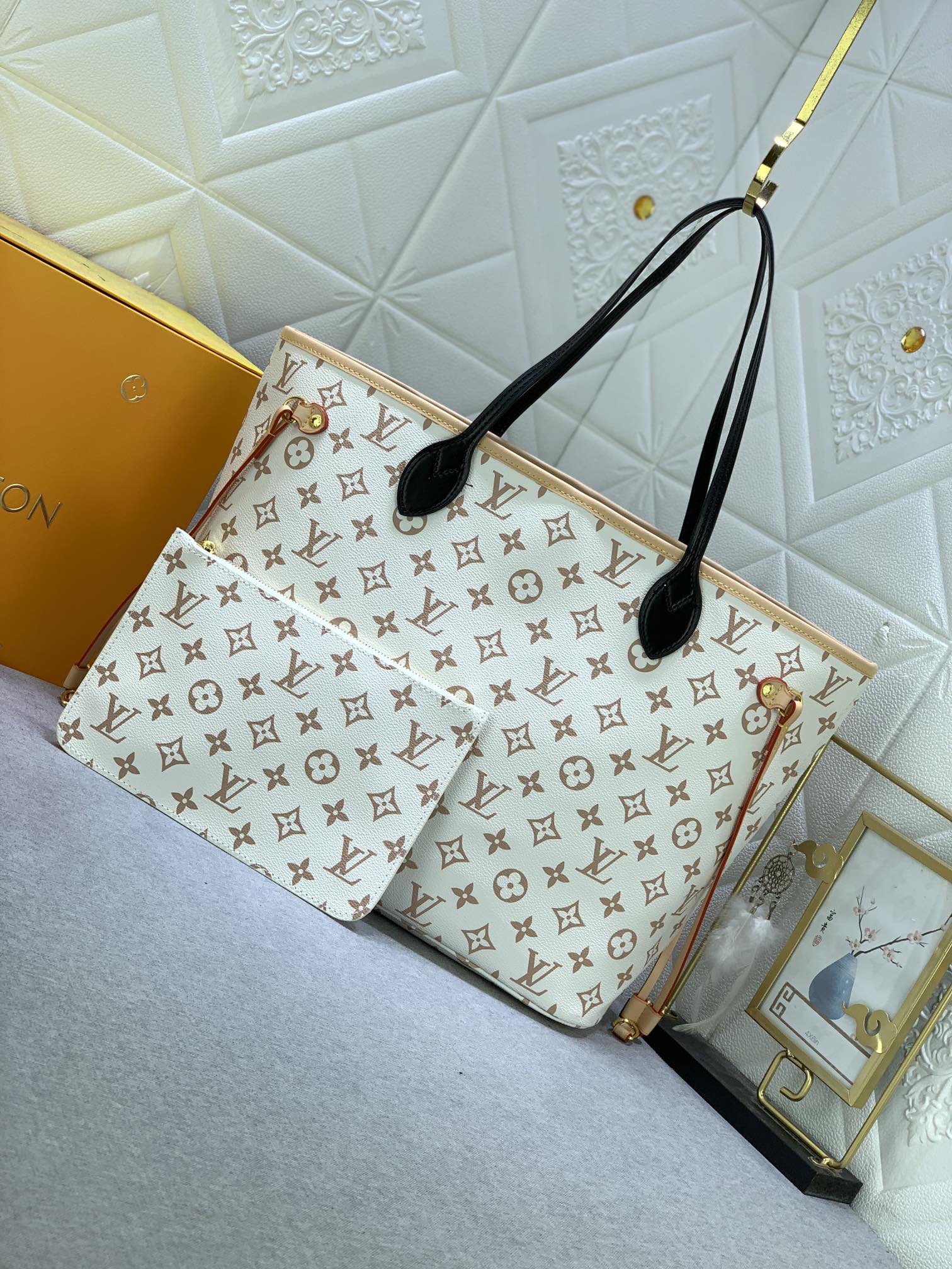 L-V White flower mother bag classic shopping bag