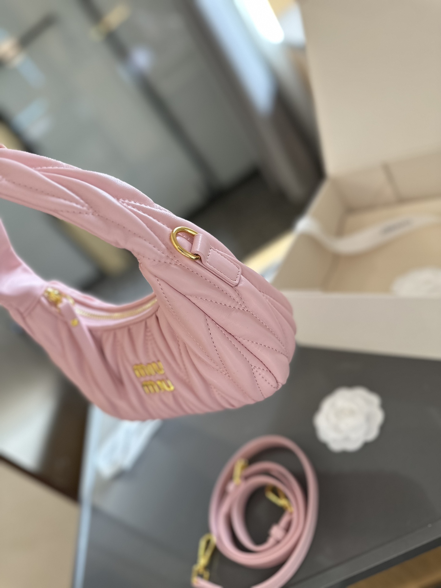 MIU Handheld pleated bag hobo underarm bag