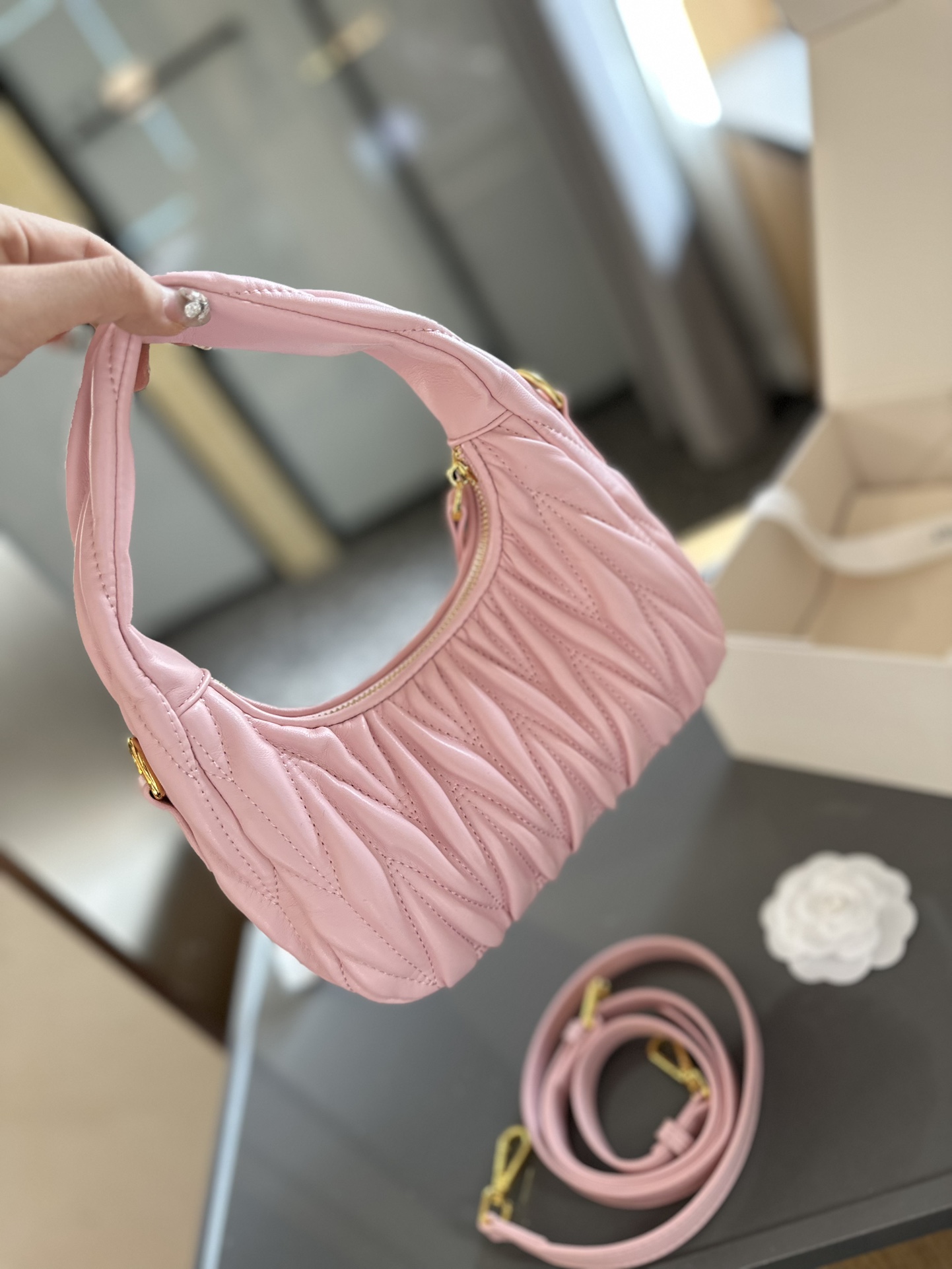 MIU Handheld pleated bag hobo underarm bag