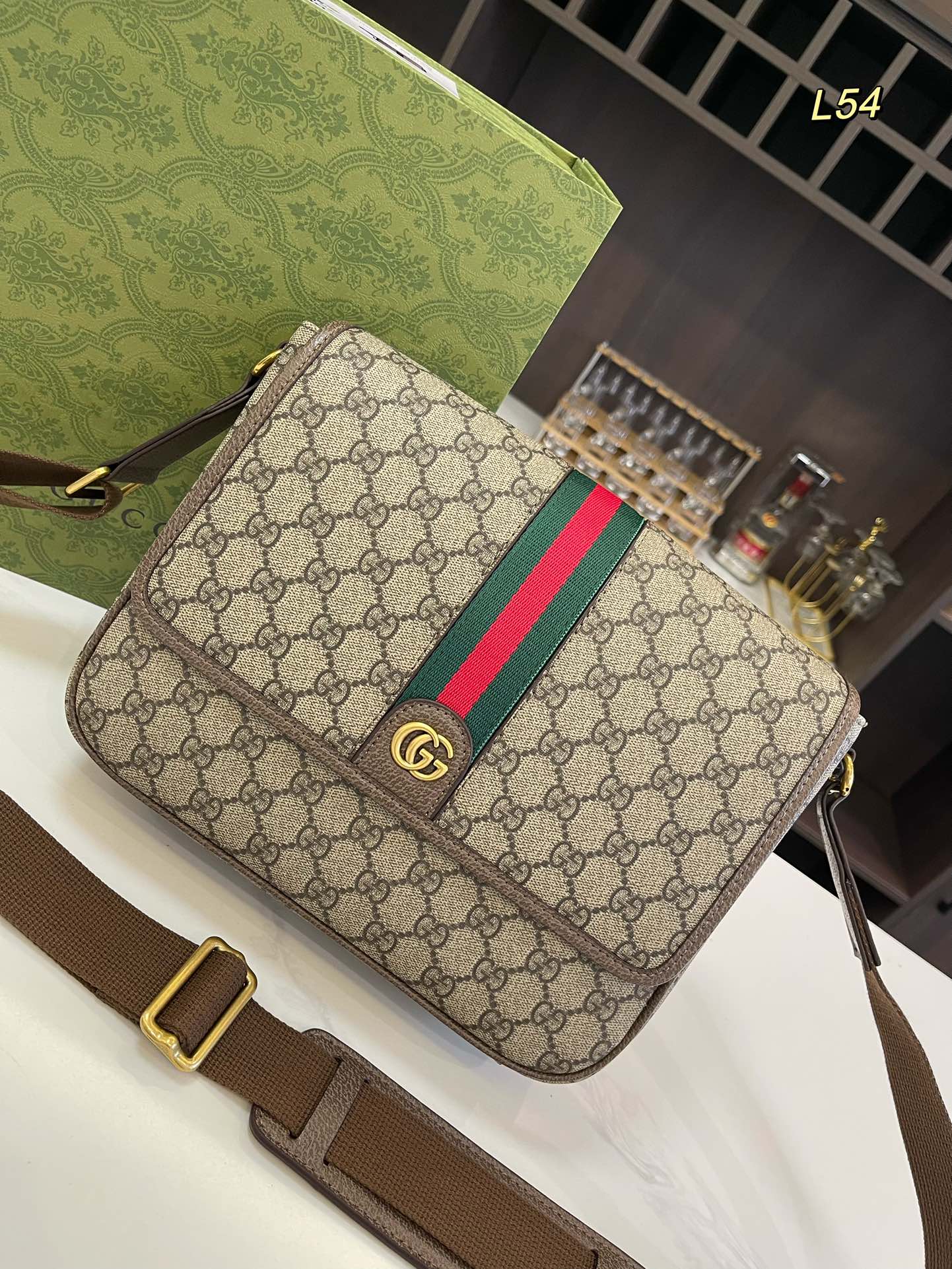 G-G Ophidia double G logo adjustable shoulder strap magnetic flip button canvas leather