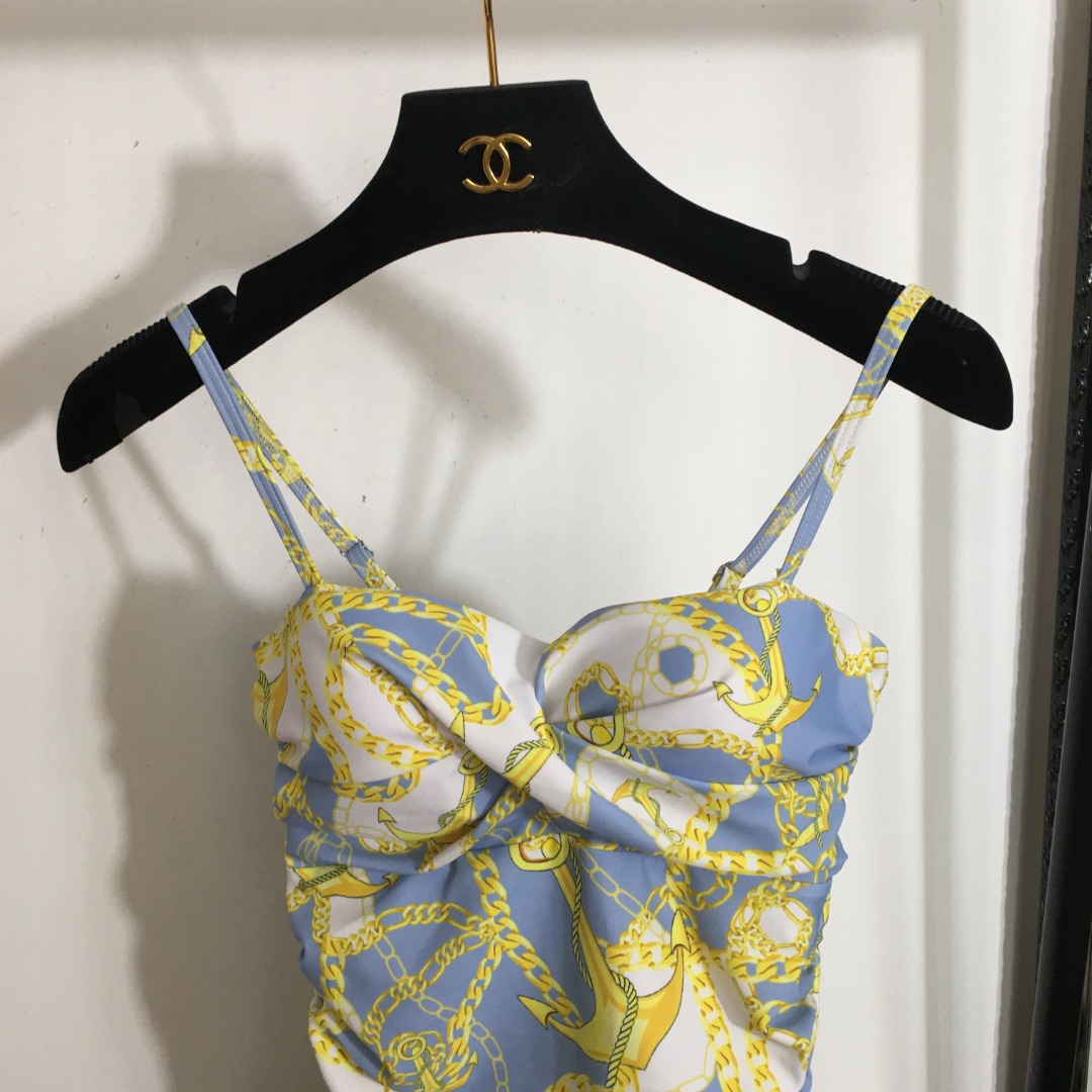 V-NO New chain printing tube top sling one-piece swimsuit