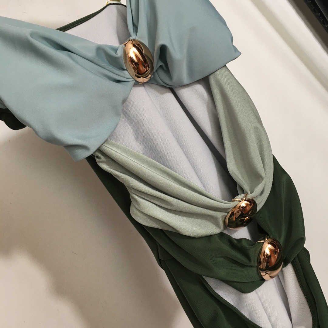 L-E New suit metal buckle color matching sling sexy waist one-piece swimsuit+pleated high waist overskirt