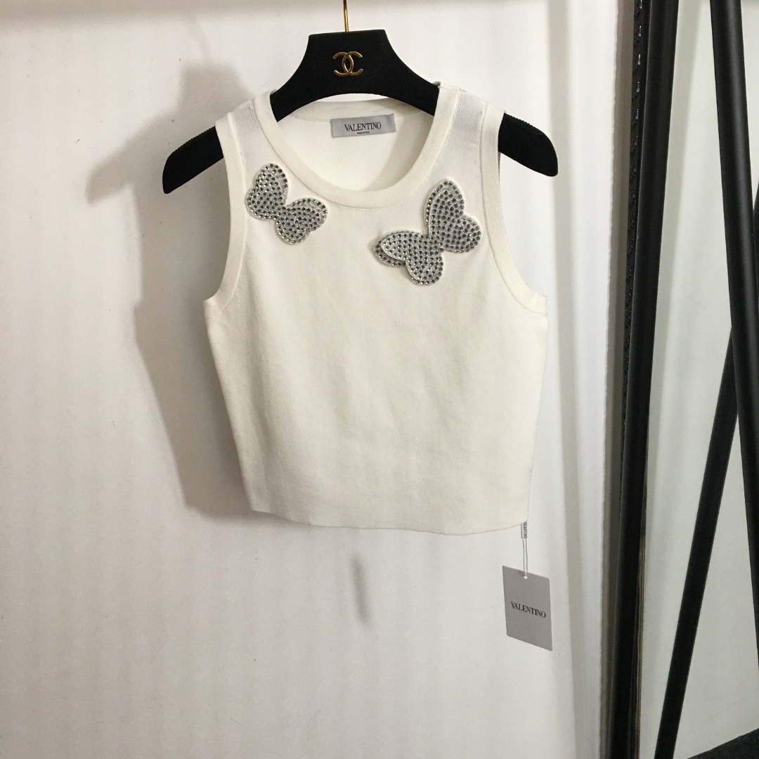 V-NO New rhinestone three-dimensional butterfly decorative slim Joker knit vest