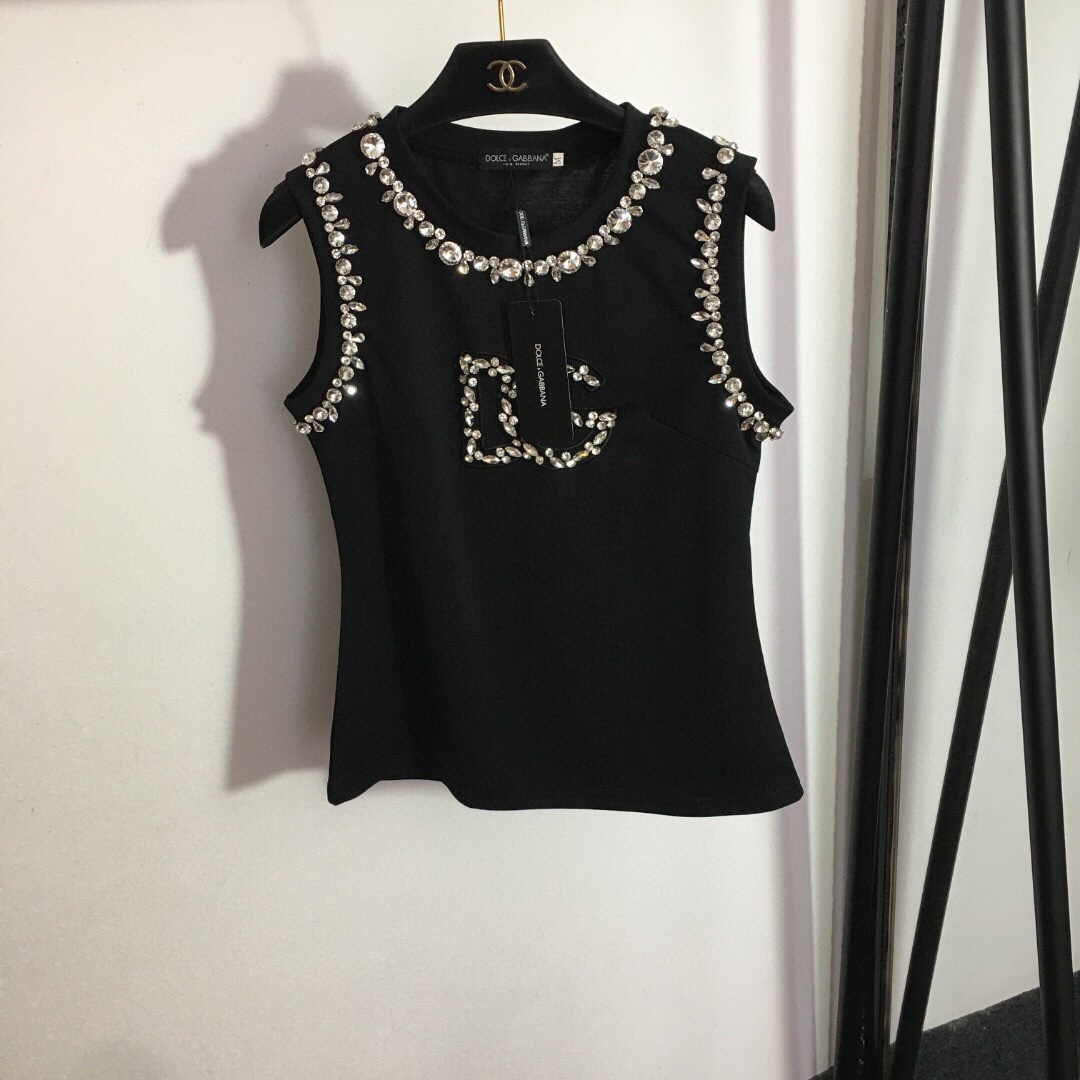 D-G New diamond-encrusted letter round neck knitted vest