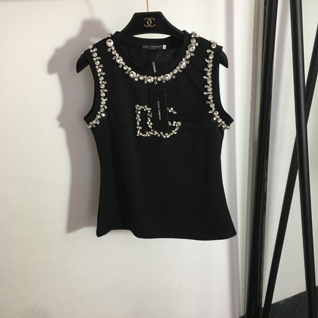 D-G New diamond-encrusted letter round neck knitted vest