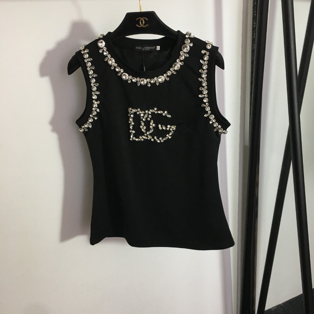 D-G New diamond-encrusted letter round neck knitted vest