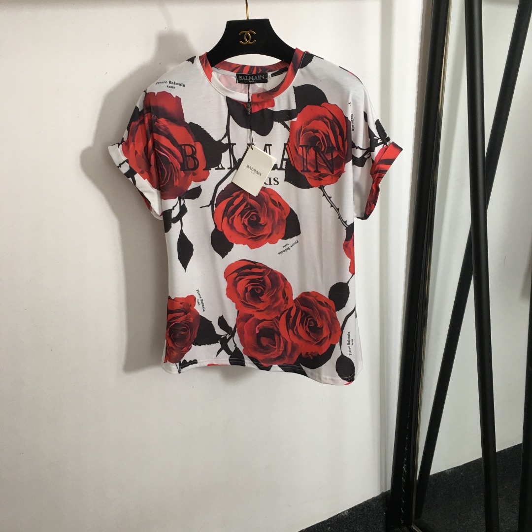 Balmai* New Rose Flower Printed Short Sleeve T-shirt
