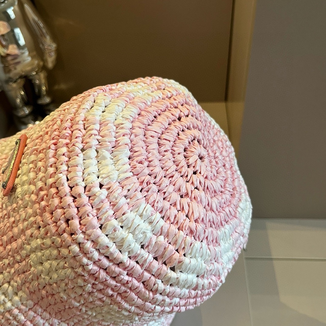 P-A Straw hat, fisherman's hat, hand-woven, 2022 official new style, embroidered logo black and white.