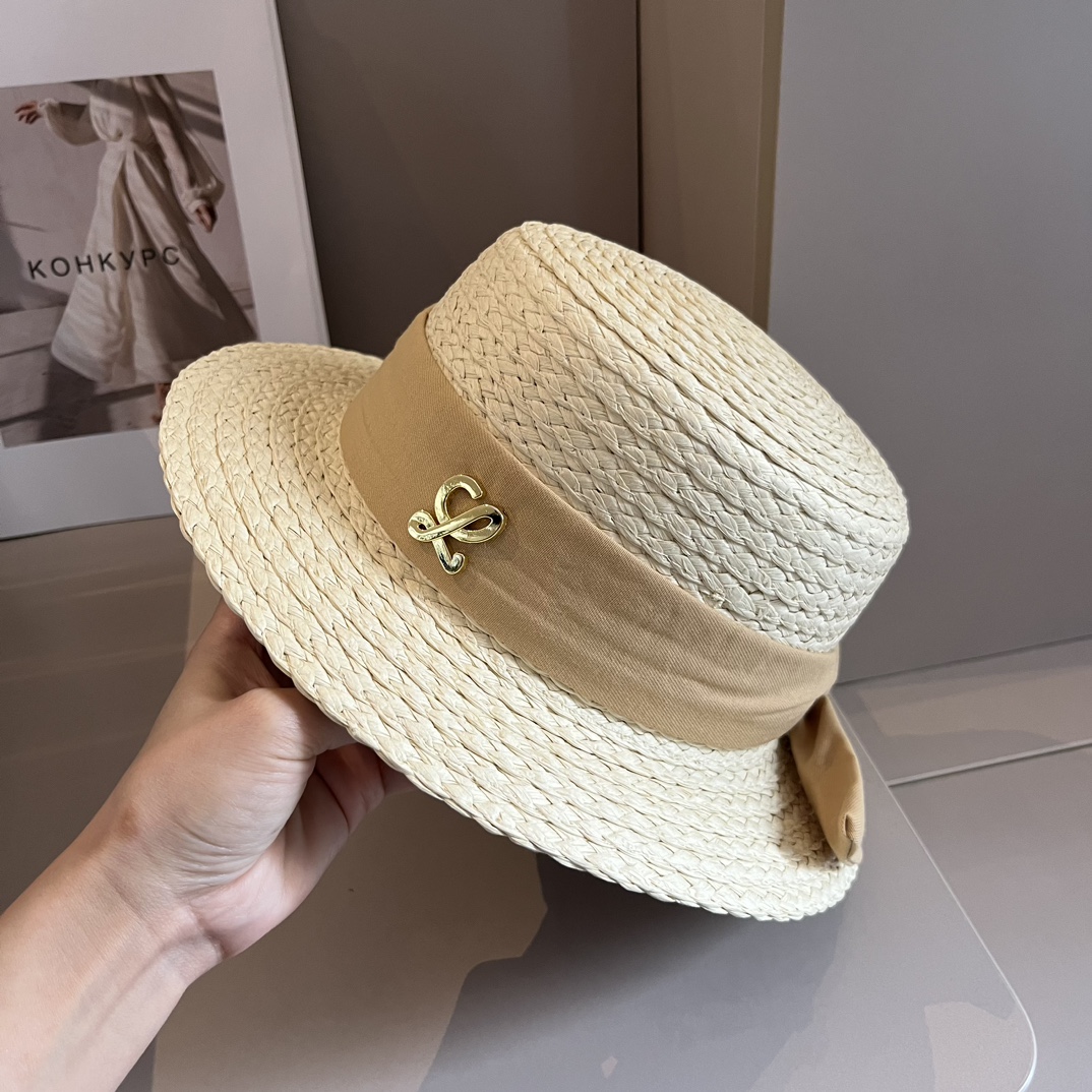 L-E New flat top hat, bow ribbon, small and fresh design, head circumference 57cm.