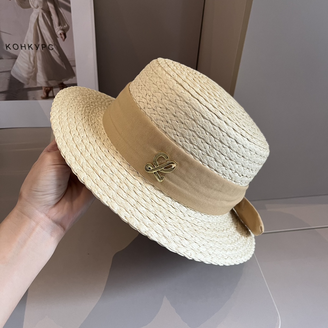 L-E New flat top hat, bow ribbon, small and fresh design, head circumference 57cm.