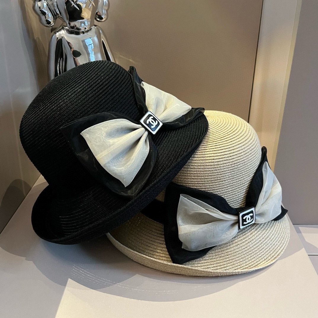 C-L Ladies wind straw hat, imported PP grass, with organza bow, head circumference of 57cm.