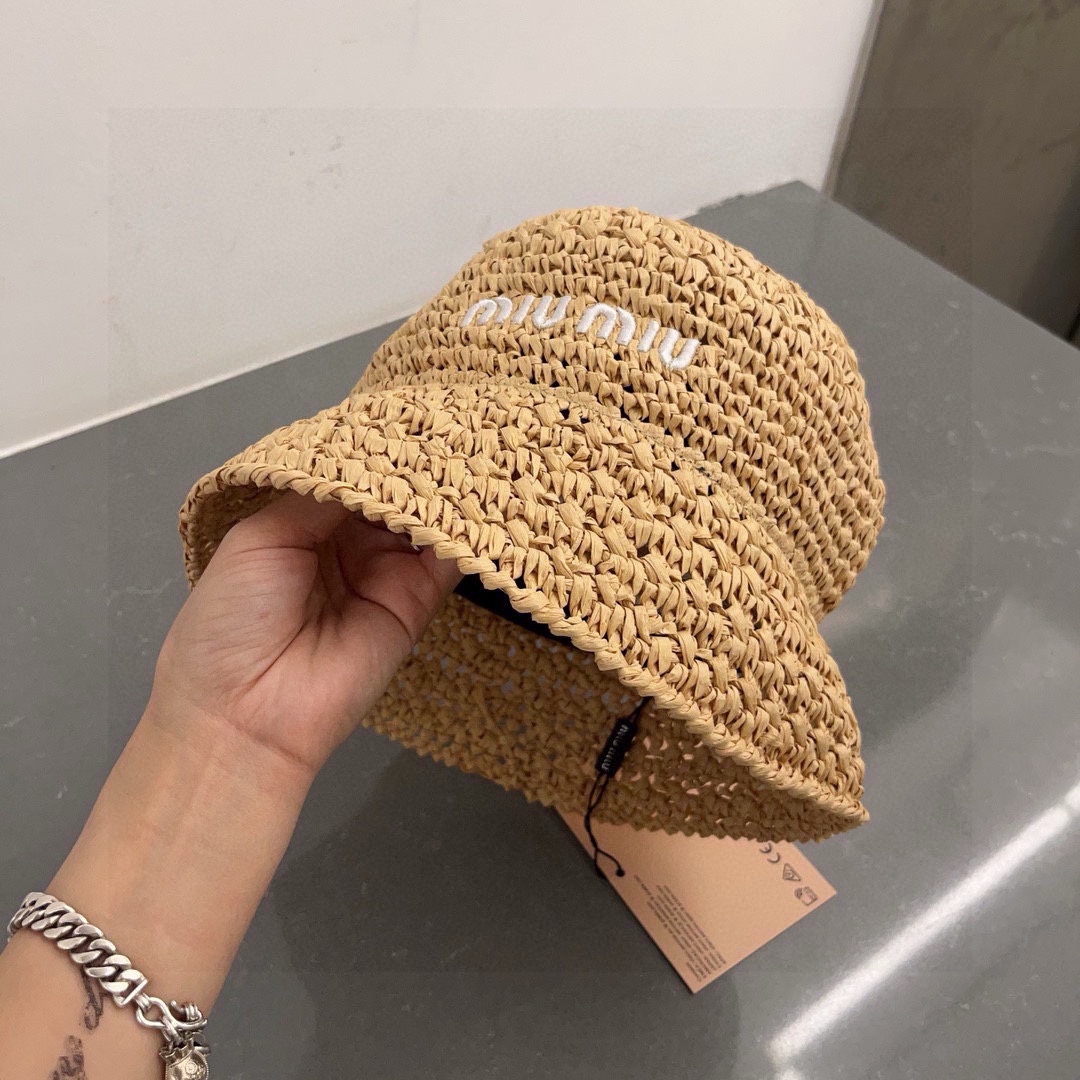 MIU 2023 new Lafite straw hat, hand-crocheted fisherman's hat, foldable.