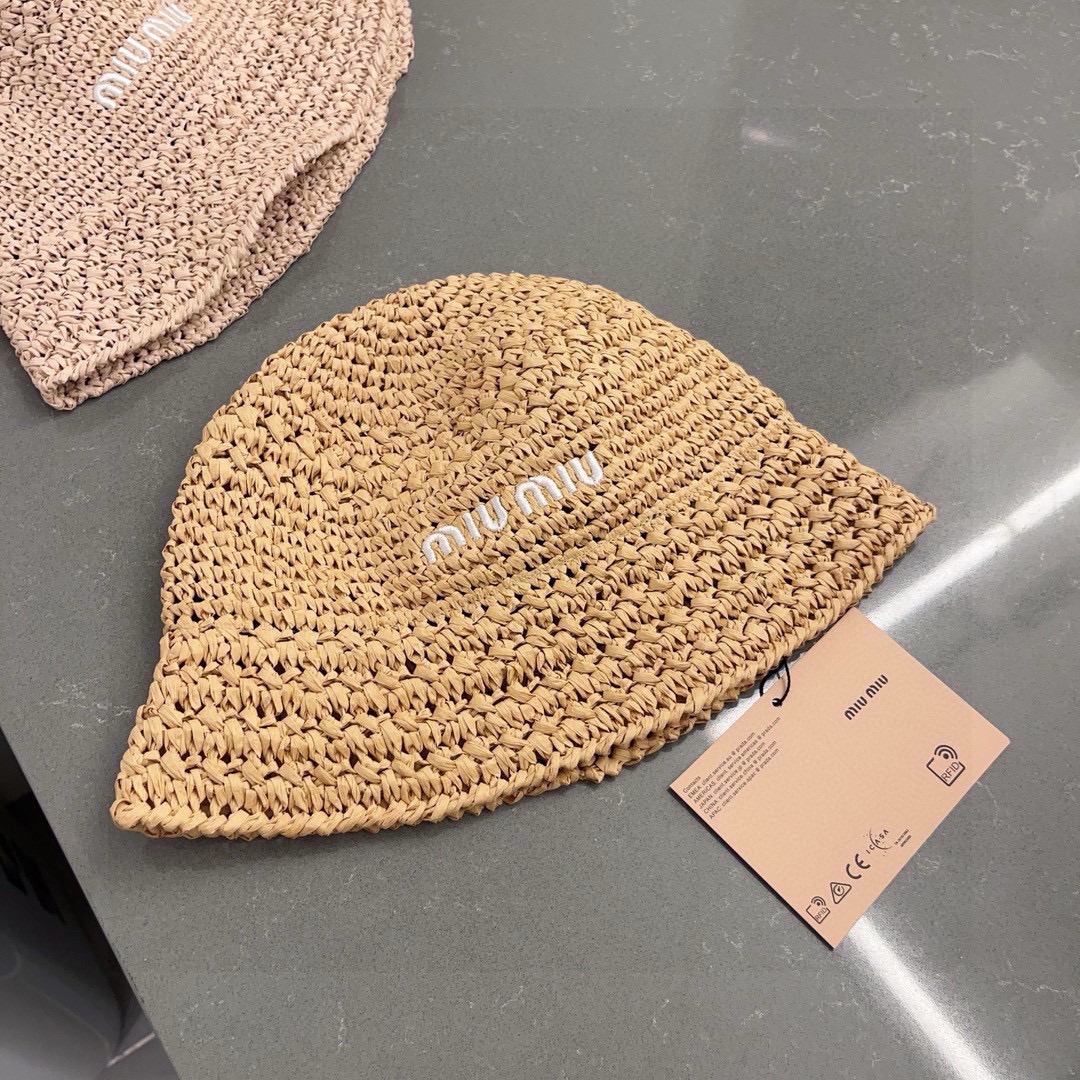 MIU 2023 new Lafite straw hat, hand-crocheted fisherman's hat, foldable.