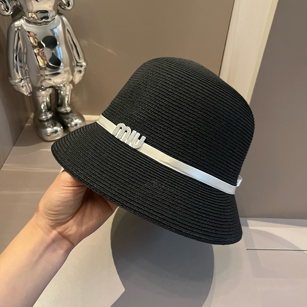 MIU 2024 new straw hat, ladies wind straw hat, head circumference 57cm.