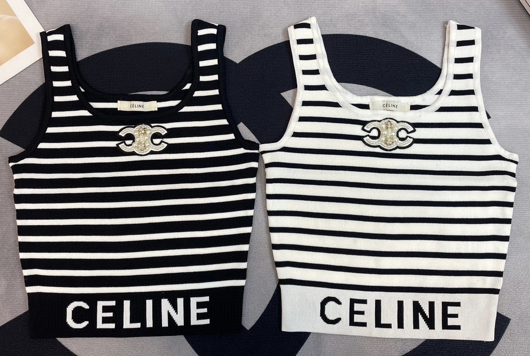 C-E Beaded striped knitted vest