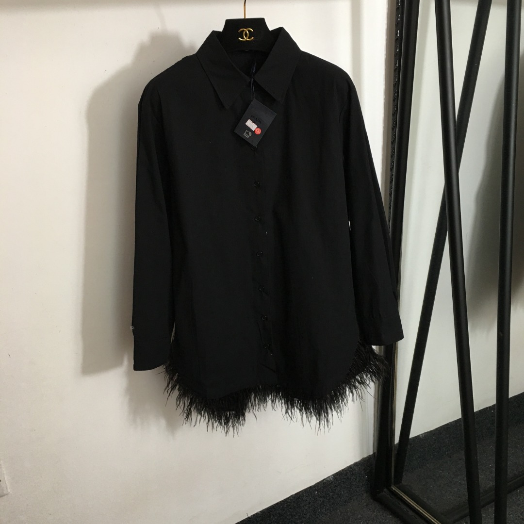 P-A New back triangle decorated feather stitching hem long sleeve cotton shirt dress