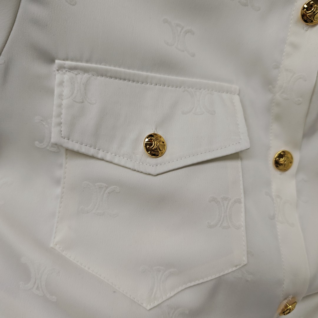 C-E Arc de Triomphe High Edition Satin Flocking logo Shirt 2024 Spring and Autumn New Design Sense Minority Shirt Long Sleeve Western Style Shirt