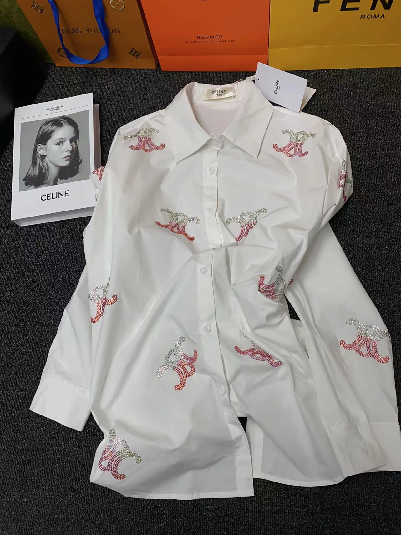 C-L High-grade cotton shirt candy pink sparkling design oversize cotton shirt