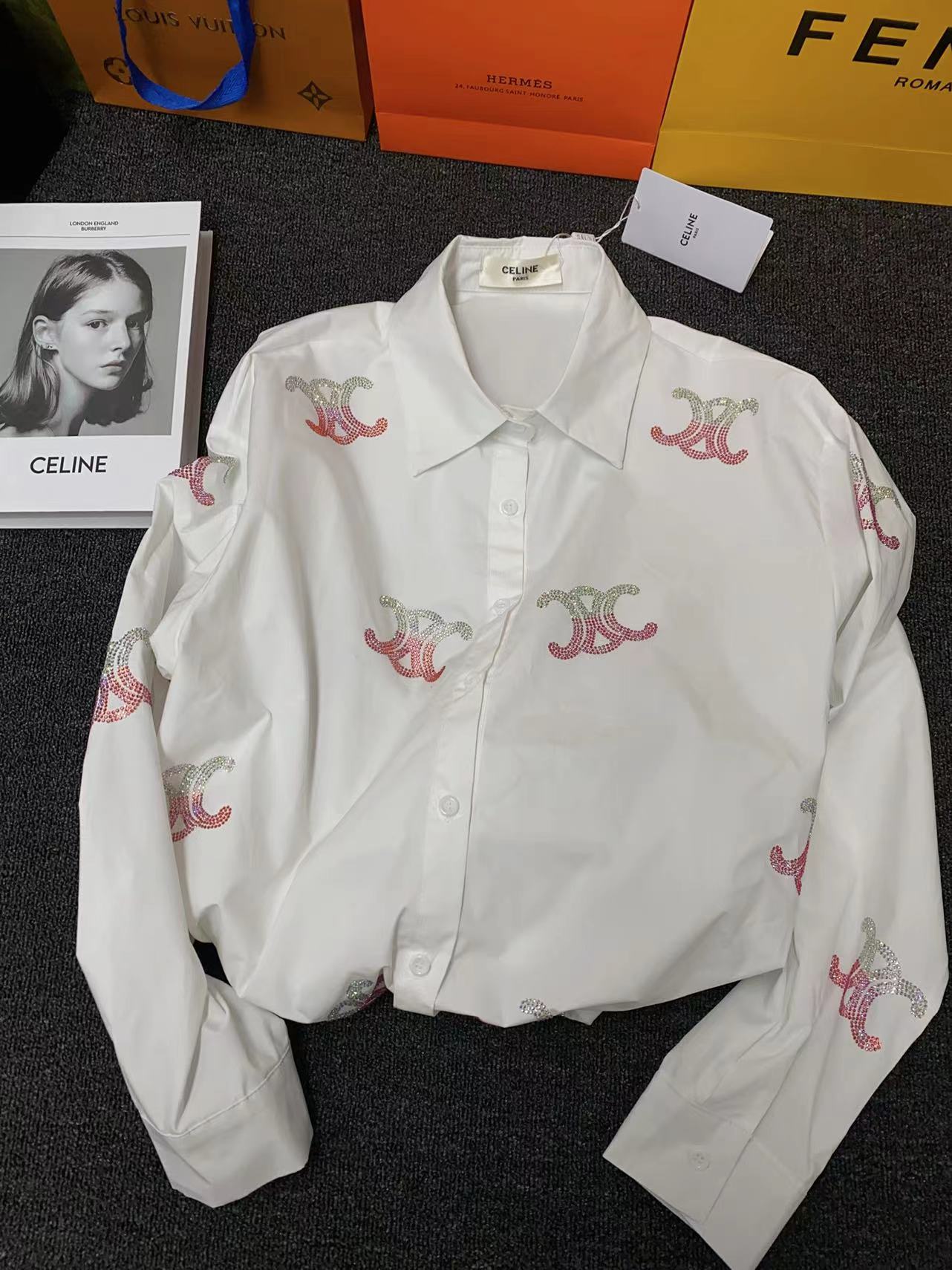 C-L High-grade cotton shirt candy pink sparkling design oversize cotton shirt