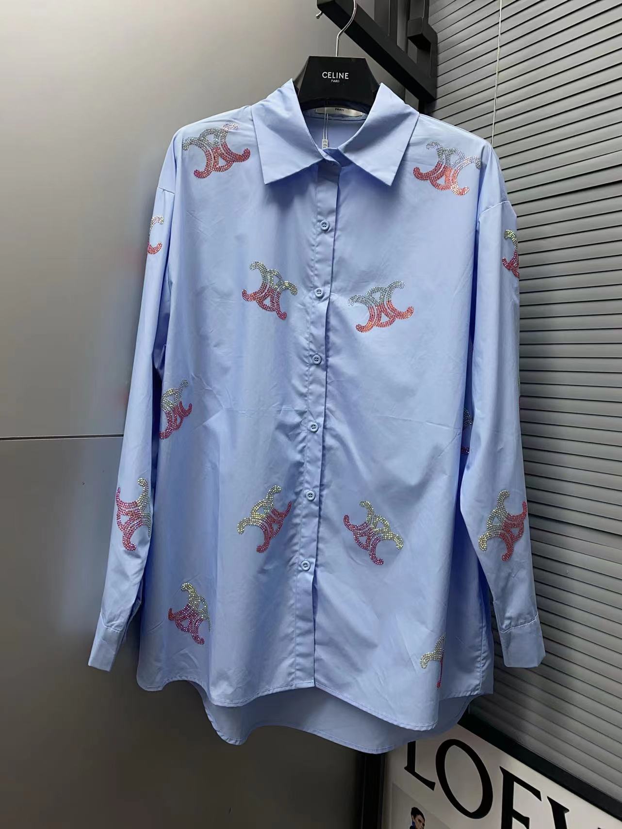 C-L High-grade cotton shirt candy pink sparkling design oversize cotton shirt