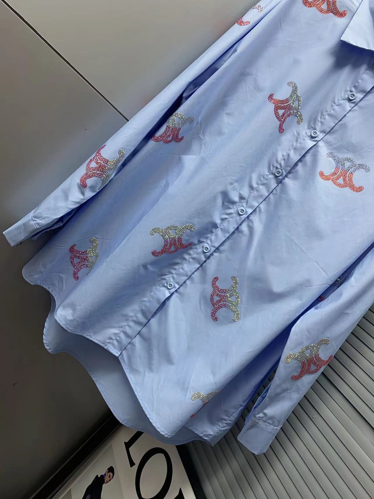 C-L High-grade cotton shirt candy pink sparkling design oversize cotton shirt