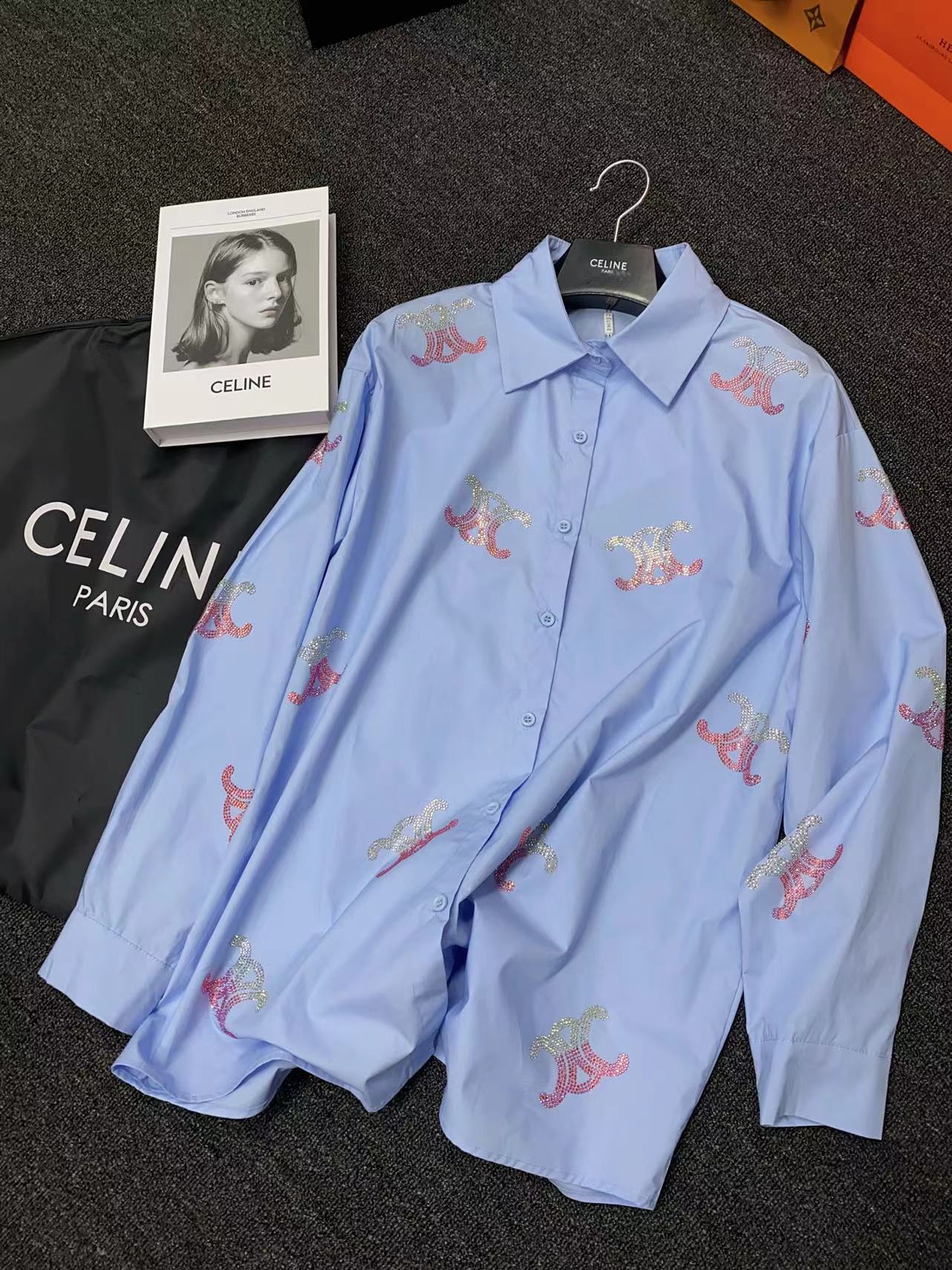 C-L High-grade cotton shirt candy pink sparkling design oversize cotton shirt