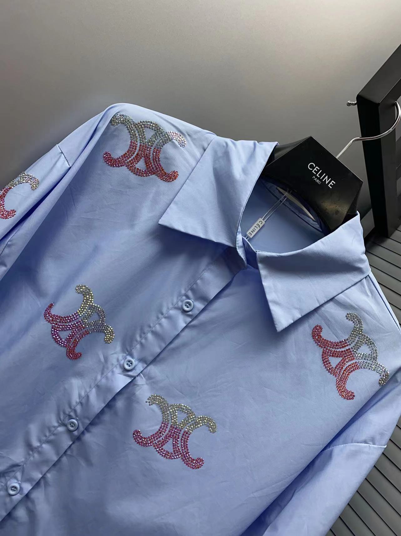 C-L High-grade cotton shirt candy pink sparkling design oversize cotton shirt