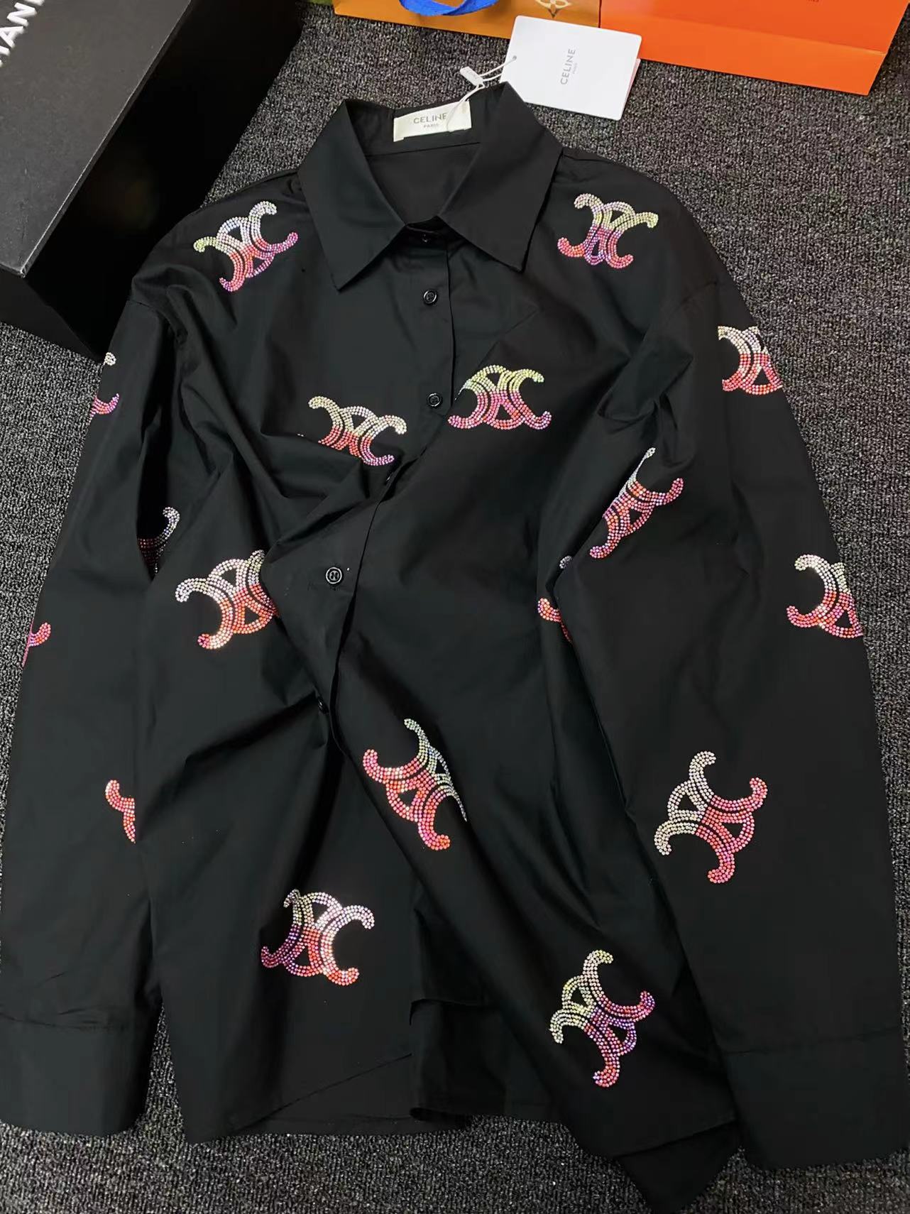 C-L High-grade cotton shirt candy pink sparkling design oversize cotton shirt